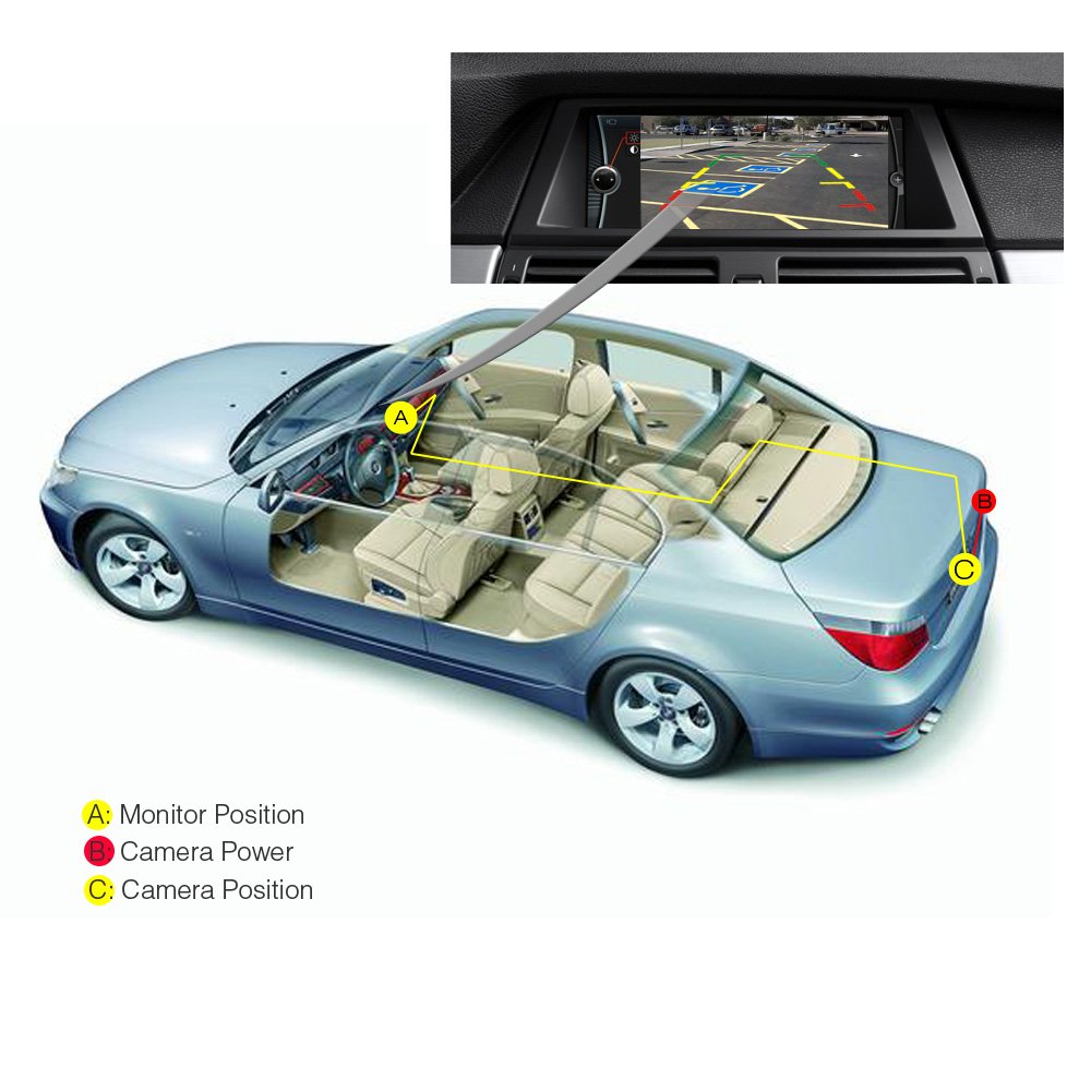 Monitor view with LIEBMAYA distance guide lines visible aiding parking precision