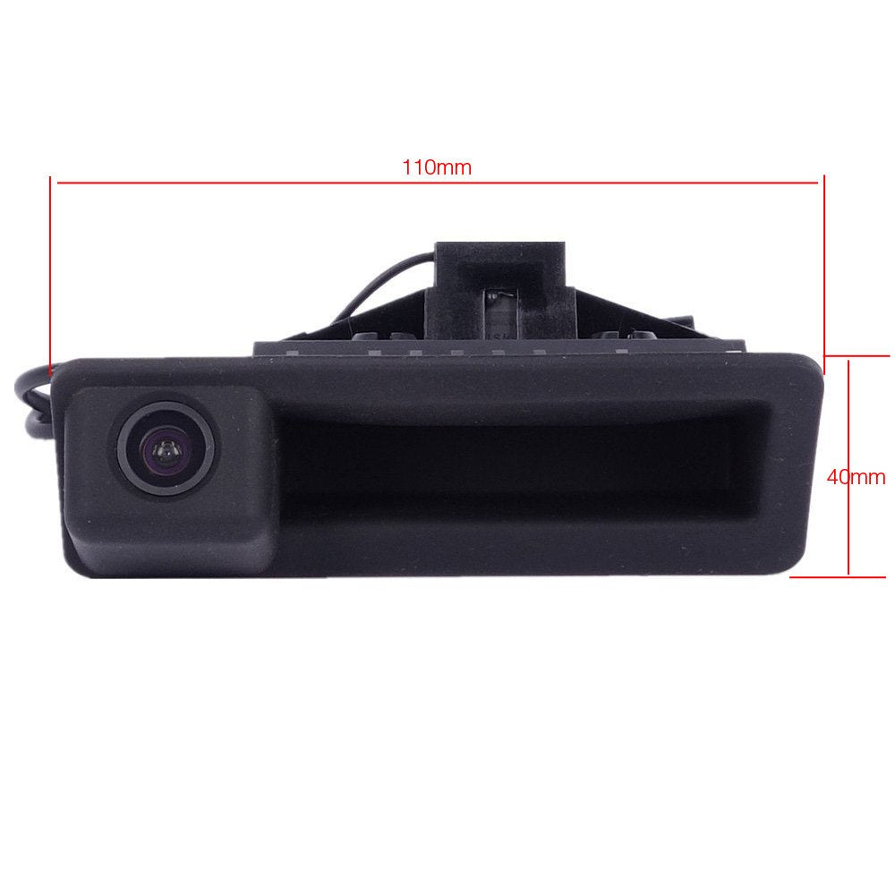 Installed LIEBMAYA handle camera on BMW trunk demonstrating restored rear visibility