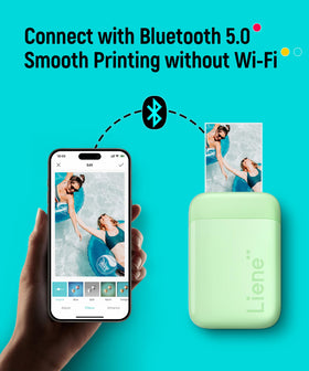 Liene Pearl K100 prints via iOS and Android, offering versatile smartphone compatibility.