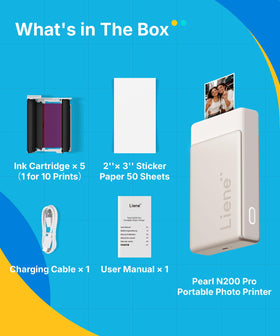 Liene Pearl N200 Pro includes 50 adhesive sheets for 2x3 prints.