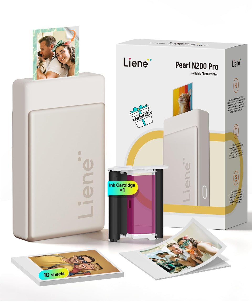 Liene Pearl N200 Pro front view highlights compact portable printer for on-the-go prints.