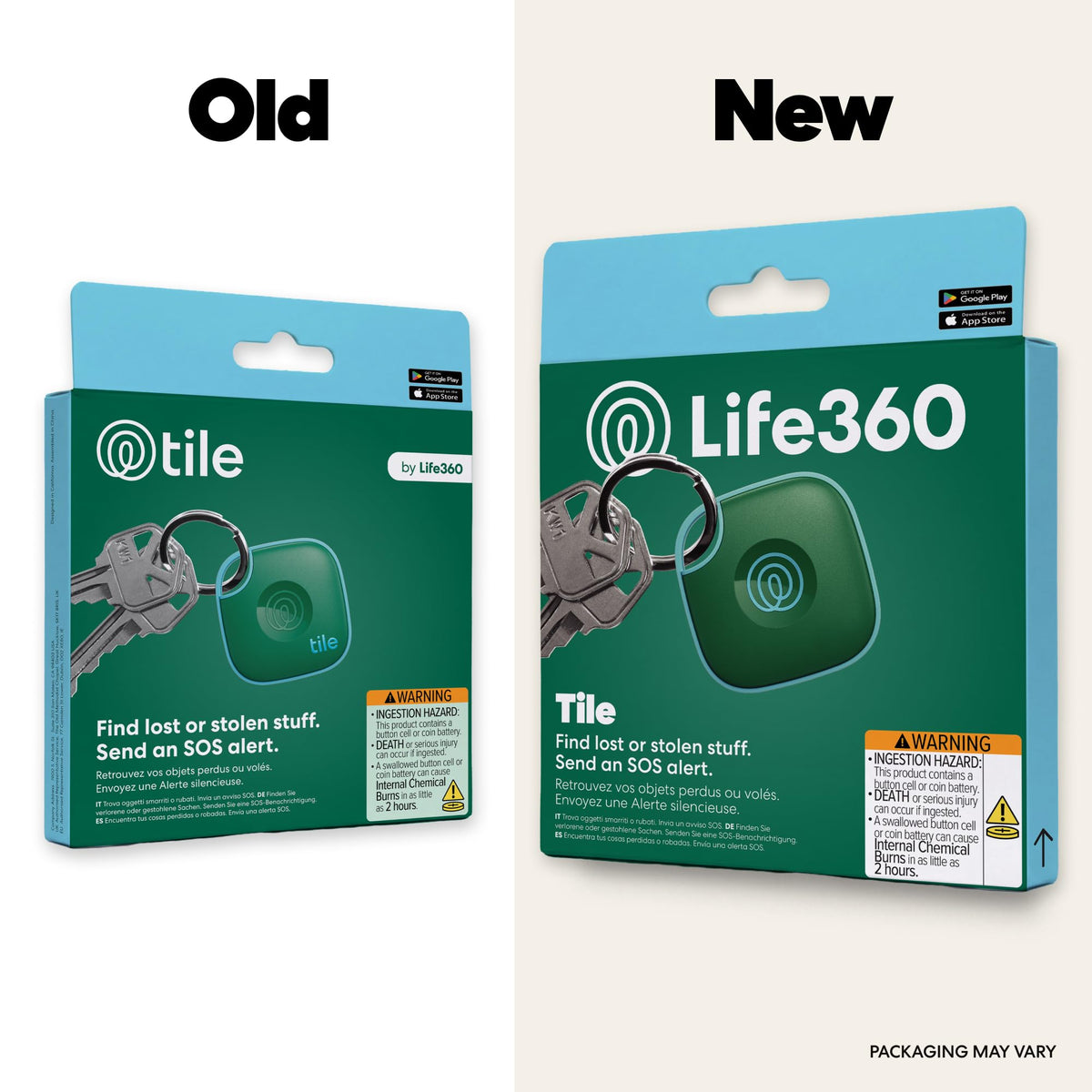 Life360 Tile close-up of button and texture, clear button for quick ringing