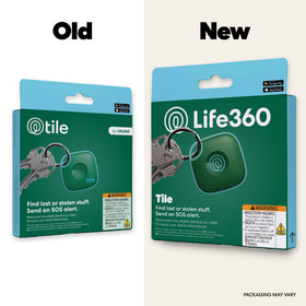 Life360 Tile close-up of button and texture, clear button for quick ringing