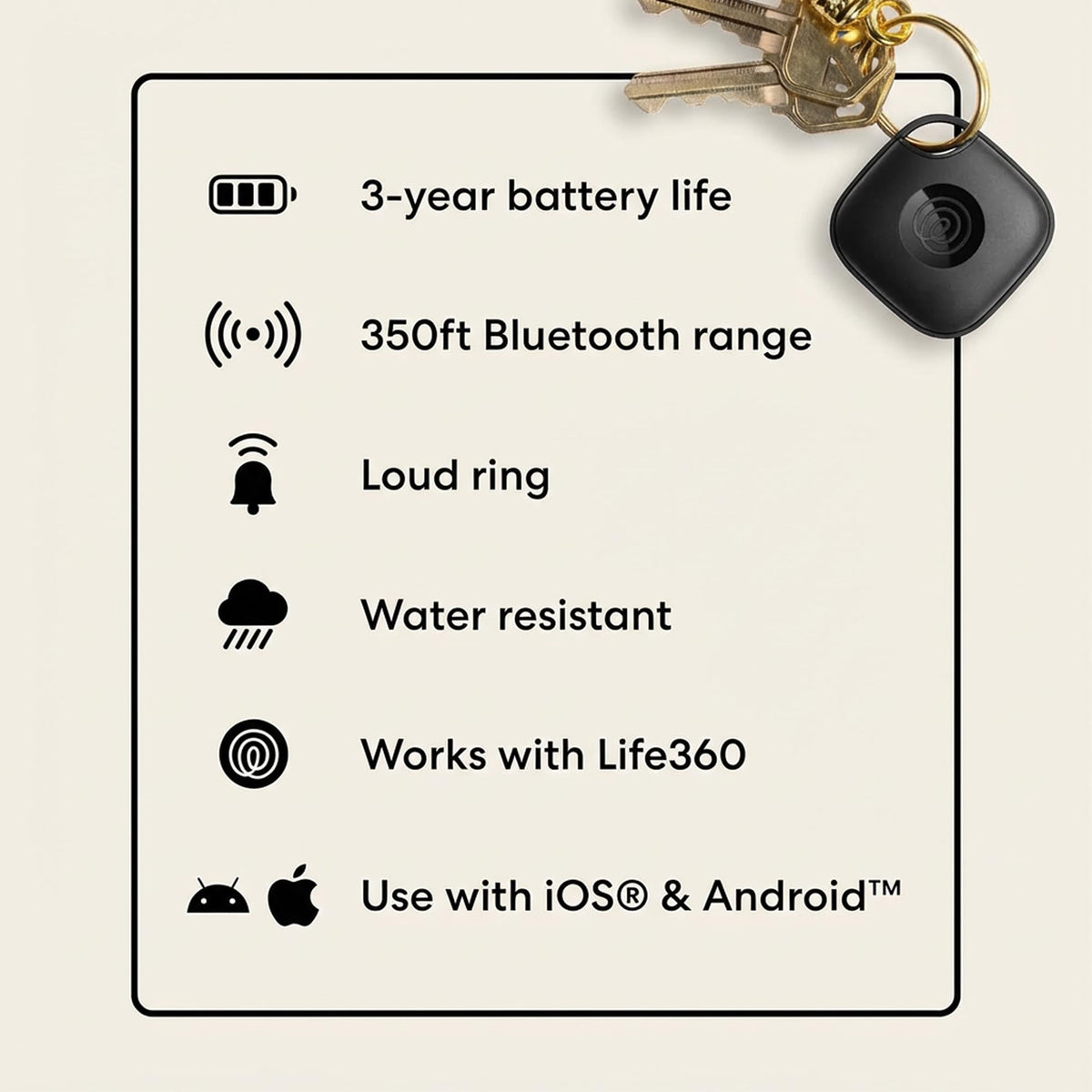 Life360 Tile Essentials four-pack front view shows Mates, Slim, and Sticker variants