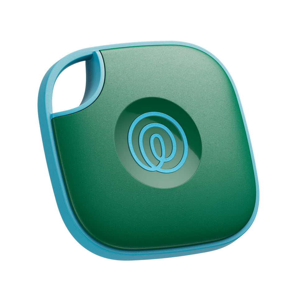 Life360 Tile front packaging showing green surf color and compact size, easy identification