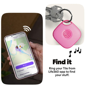 Life360 Tile inside a backpack pocket showing scale and unobtrusive everyday carry benefit