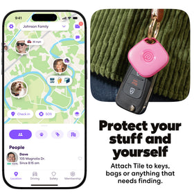 Life360 Tile attached to a keyring demonstrating secure carry and quick recovery benefit