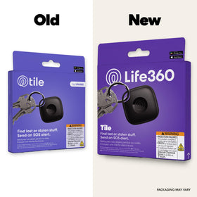 Life360 Tile attached to a keyring demonstrating quick everyday use