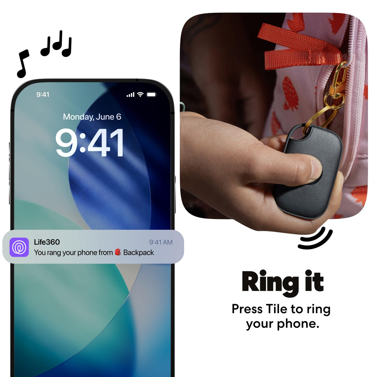Life360 Tile Pro clipped to backpack zipper showing secure attachment benefit