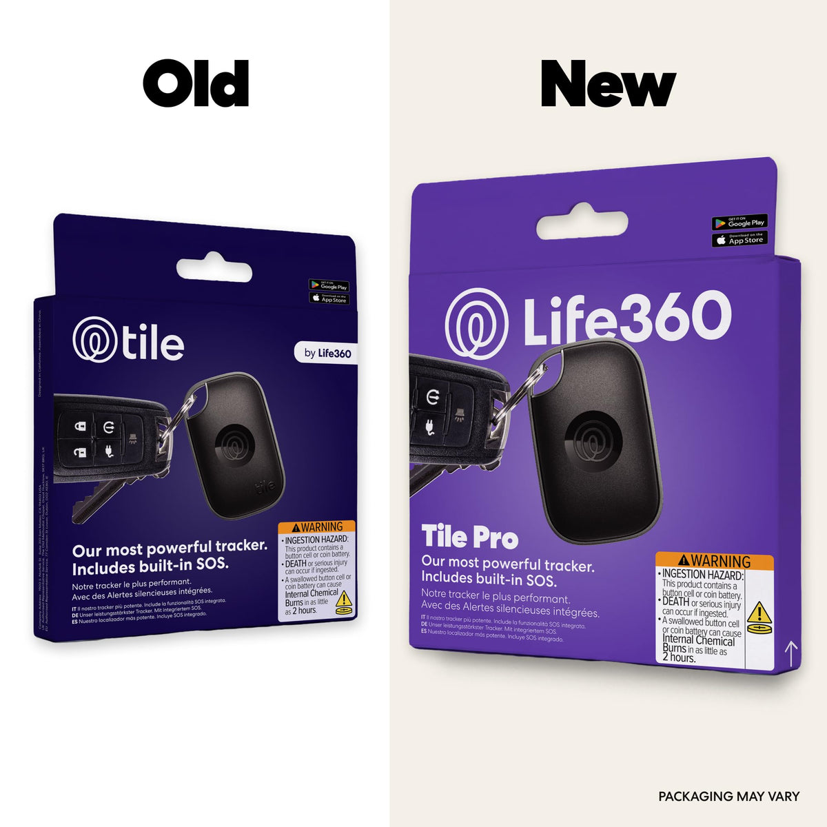 Life360 Tile Pro back label close-up showing specs and easy setup benefit