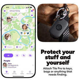 Life360 Tile Pro close-up of button and texture for easy tactile use