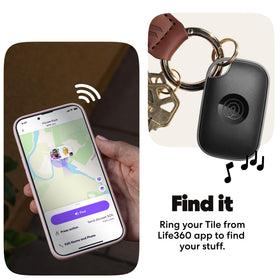 Life360 Tile Pro close-up of textured finish and ring button for reliable use