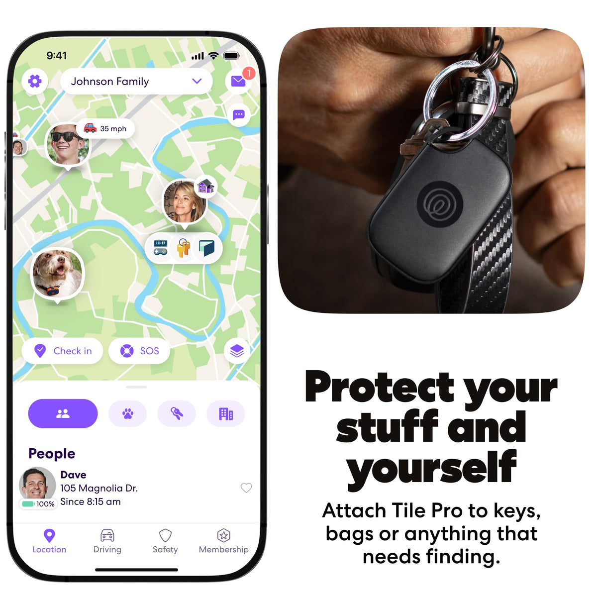 Life360 Tile Pro SOS button adds discreet safety alerts.