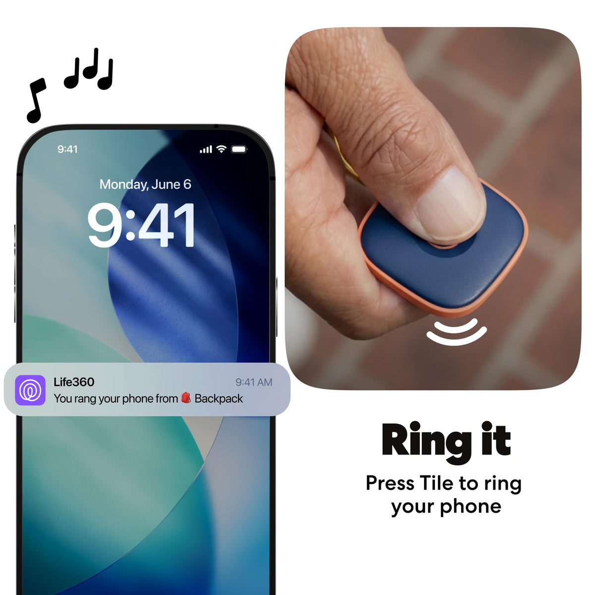 Life360 Tile beside a coin illustrating compact size and portable convenience