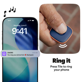 Life360 Tile beside a coin illustrating compact size and portable convenience