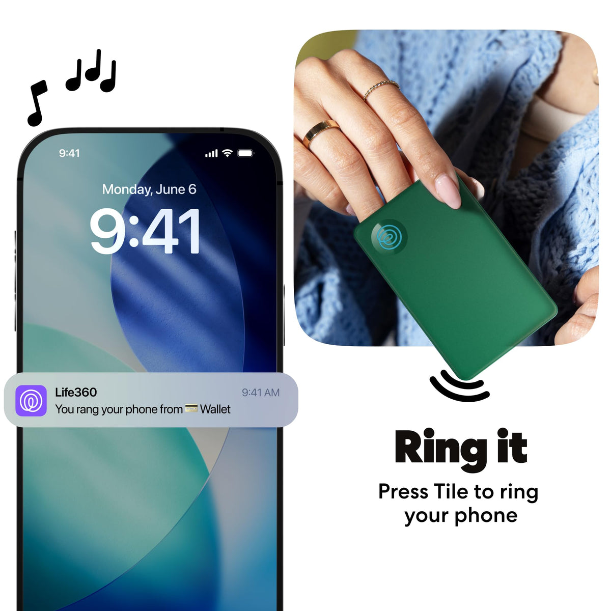 Life360 Tile Slim button close-up showing tactile control for phone-finding benefit