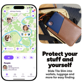 Life360 Tile Slim inside a wallet demonstrating secure tracking for your cards