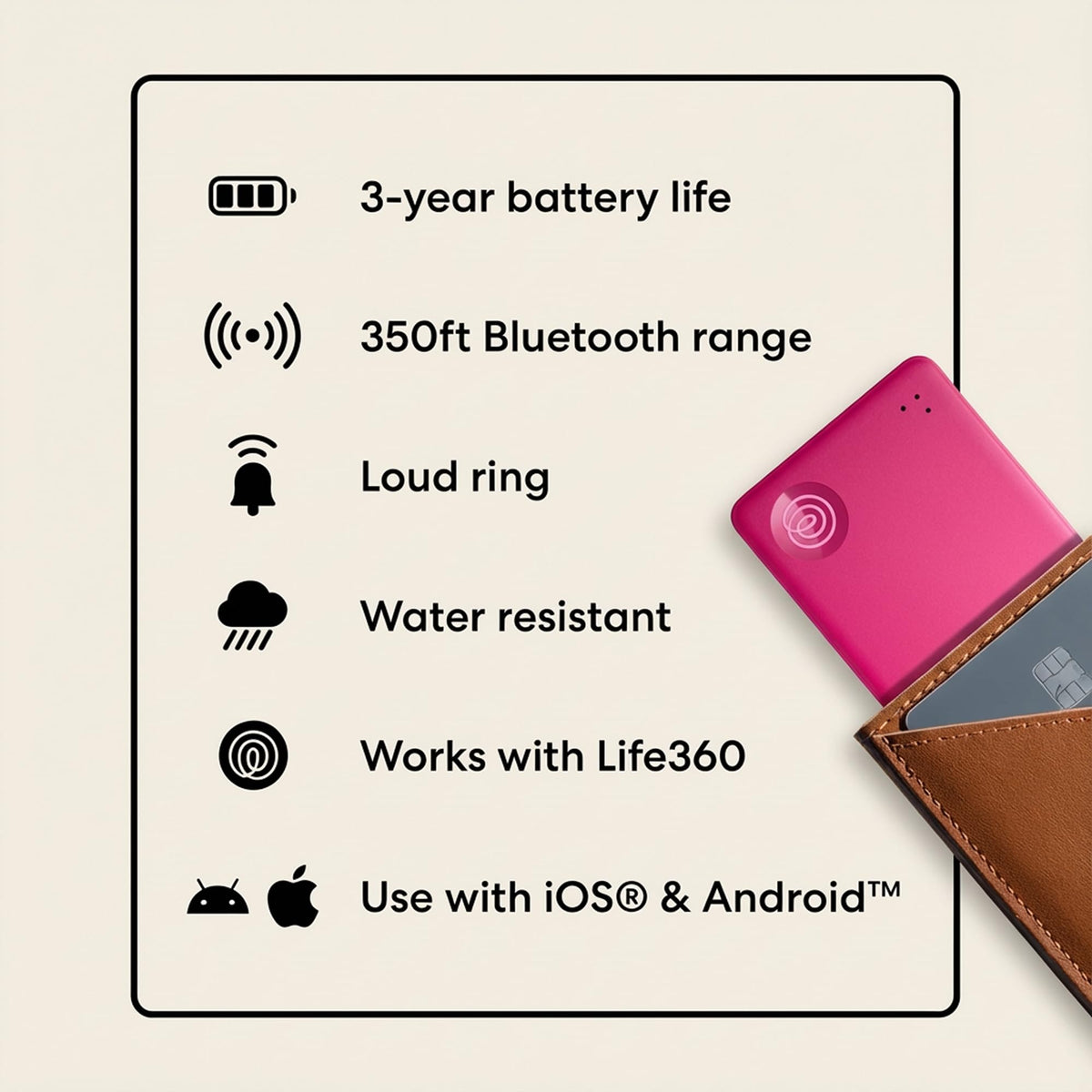 Life360 Tile Slim flatlay with passport and boarding pass for travel security