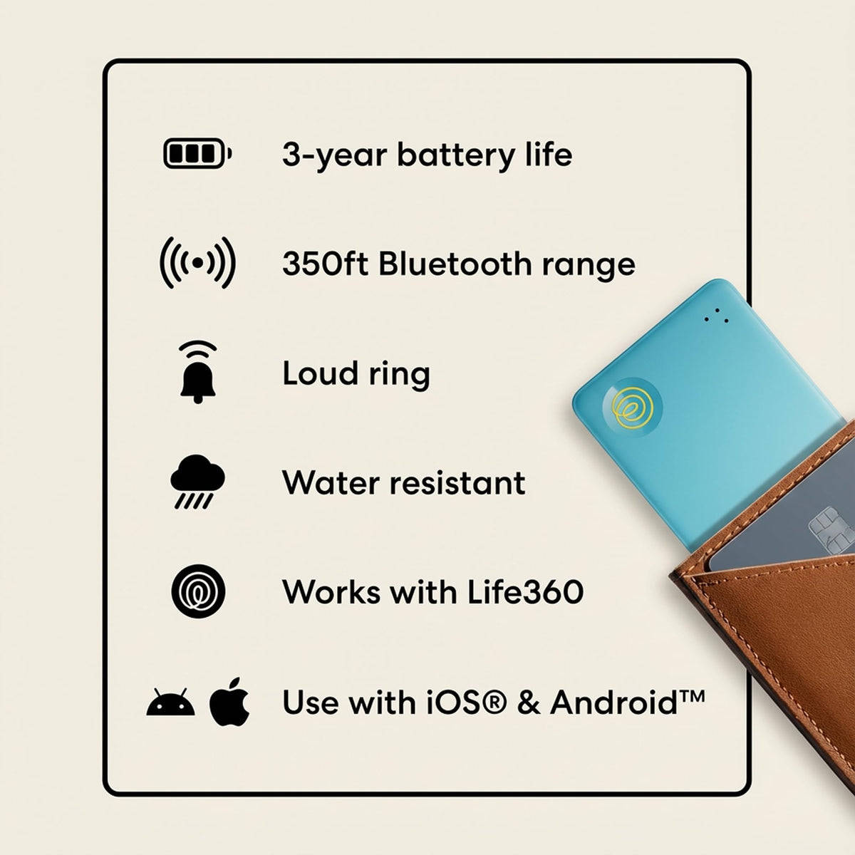 Life360 Tile Slim in a travel scene showing安心 travel tracking with Life360