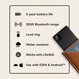 Life360 Tile Slim waterproof design and long battery life