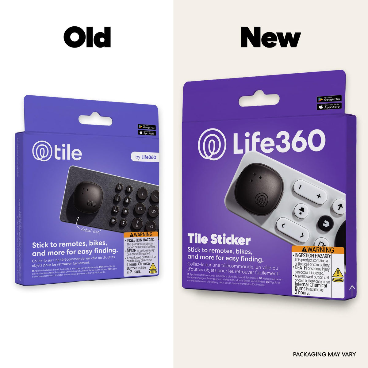 Life360 Tile Sticker attached to remote control for quick locating through the app.