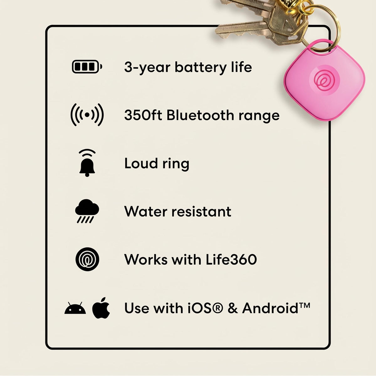 Life360 Tile in a casual lifestyle scene showing stylish color and family-safety benefit