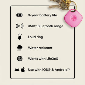 Life360 Tile in a casual lifestyle scene showing stylish color and family-safety benefit