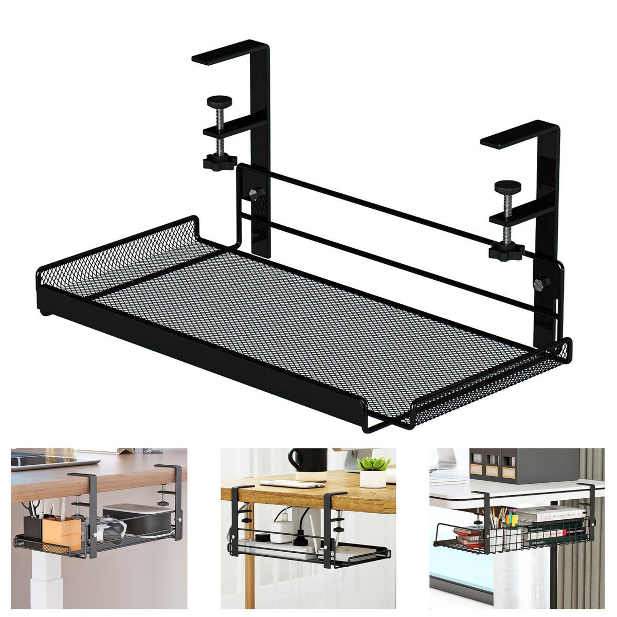 LIFEFAN under-desk cable tray front view, a sleek organizer that keeps cables tidy and accessible.