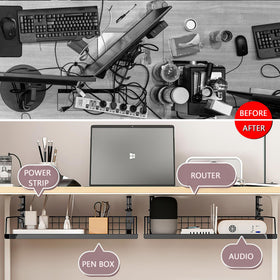 LIFEFAN under-desk shelf organizer in use, showcasing clutter-free workspace.