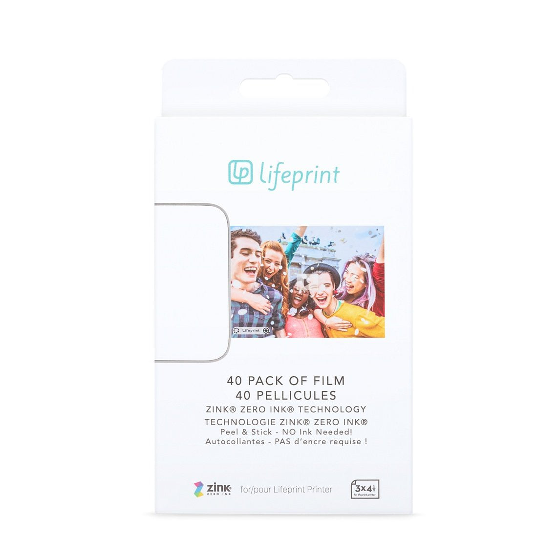 Lifeprint front packaging showing 40-pack film and easy peel feature