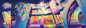 Lifeway Kids front view of full 18 by 6 backdrop showing vivid theme benefits