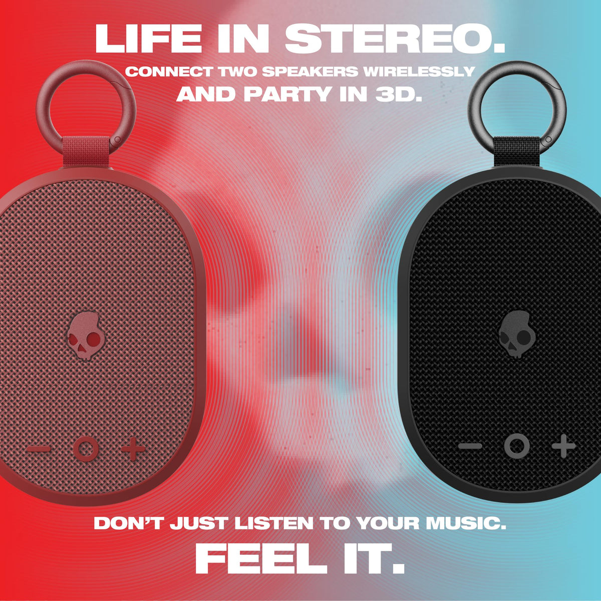 Lifeworks Skullcandy Kilo red true wireless pairing enables multi-speaker setup