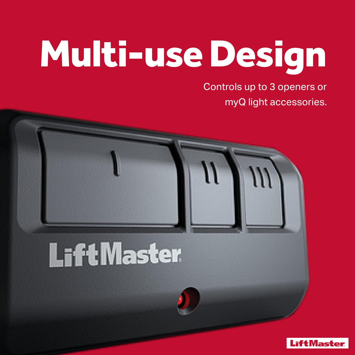 LiftMaster 893Max next to car key for scale showing pocket-friendly portability