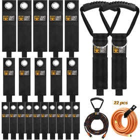 LIGHT DUST extension cord holders keep cables neat and accessible.