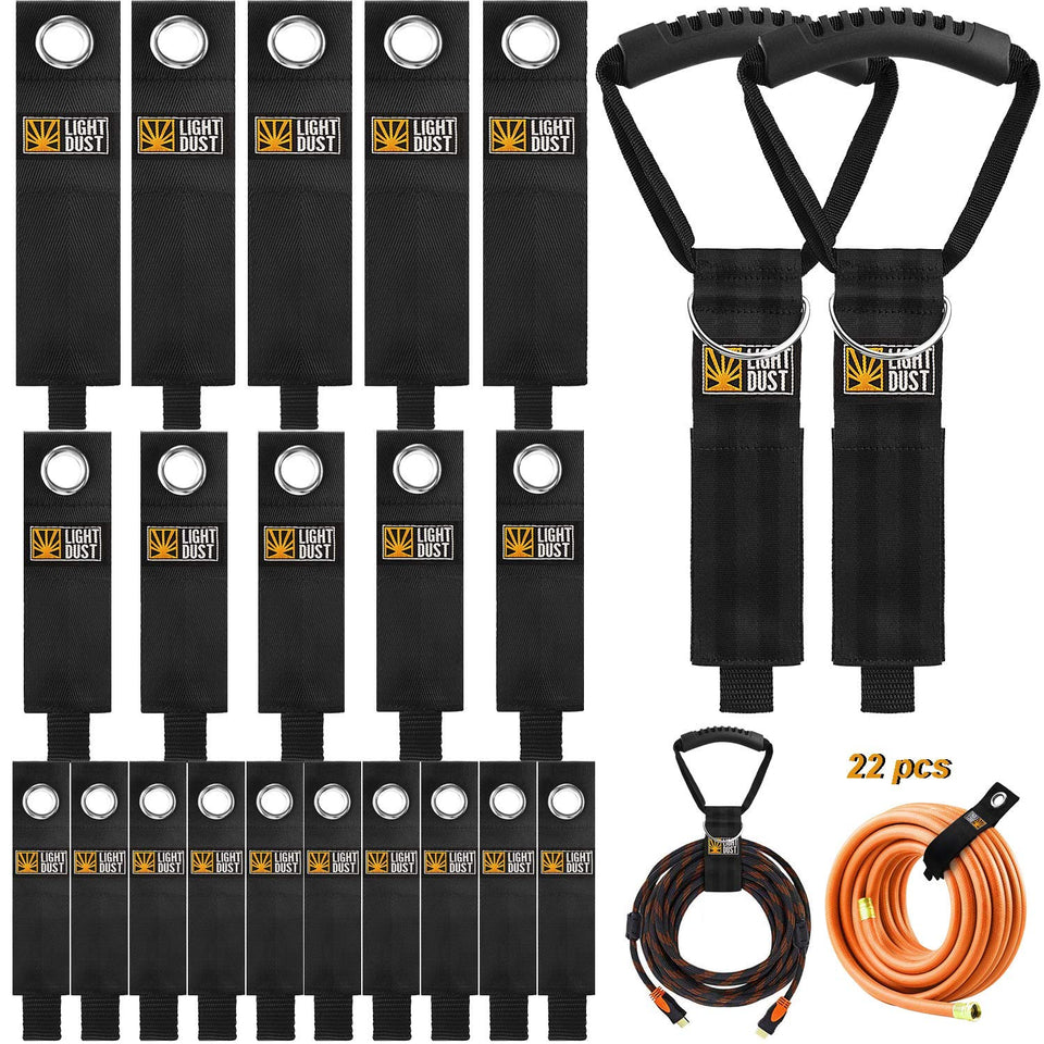 LIGHT DUST extension cord holders keep cables neat and accessible.