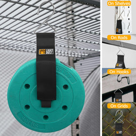 Light Dust storage wrap straps close-up with metal hooks for versatile mounting.