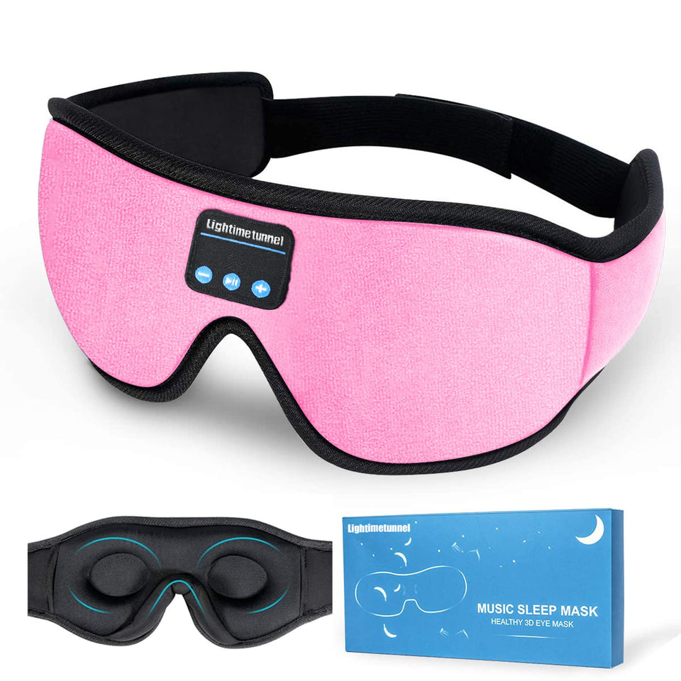 LIGHTIMETUNNEL front view of pink sleep headphones mask showing full blackout benefit