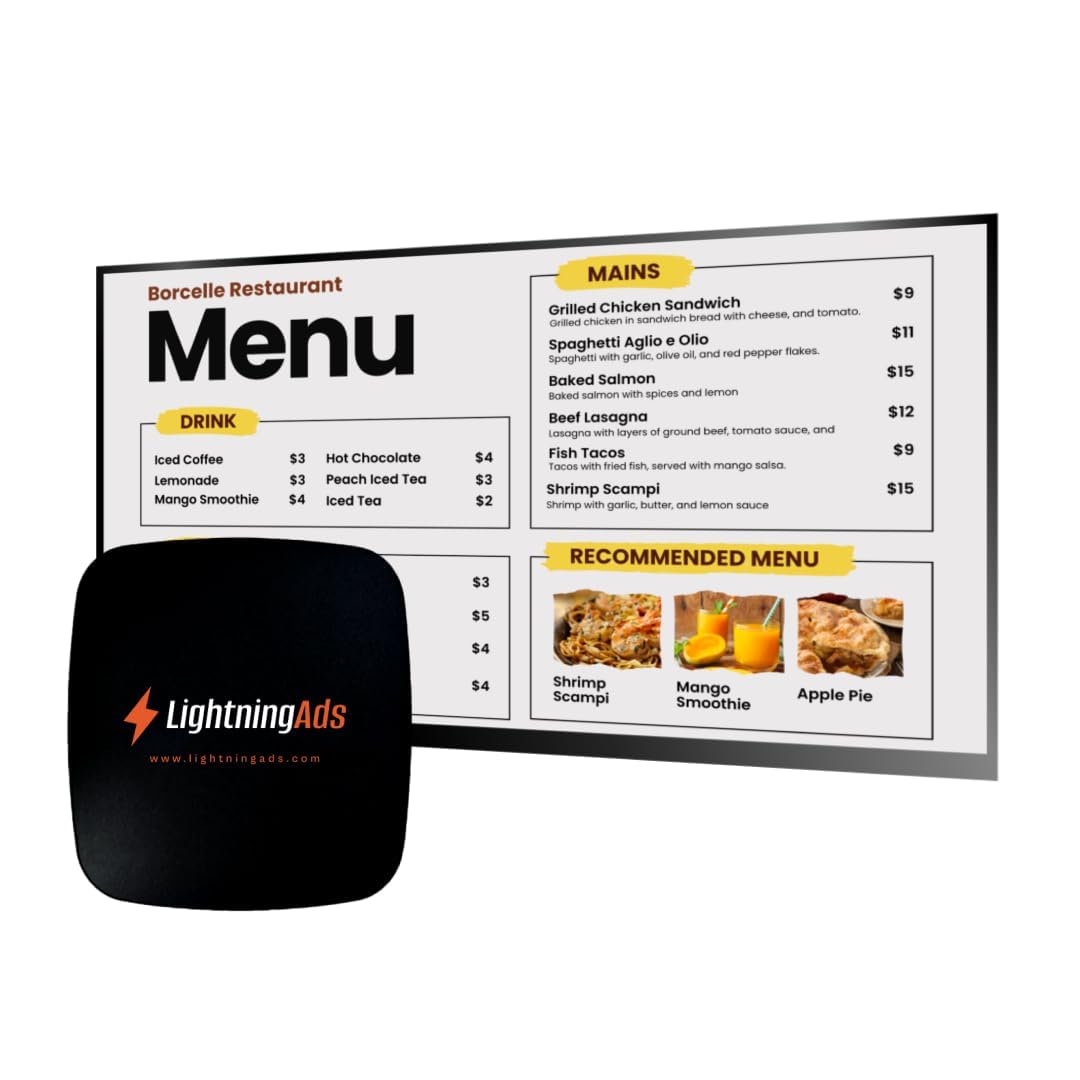 Lightning ADS 4K signage player powering a dynamic storefront menu