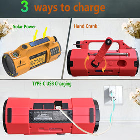 LIJIANI hand-crank and replaceable battery bay demonstrating flexible charging
