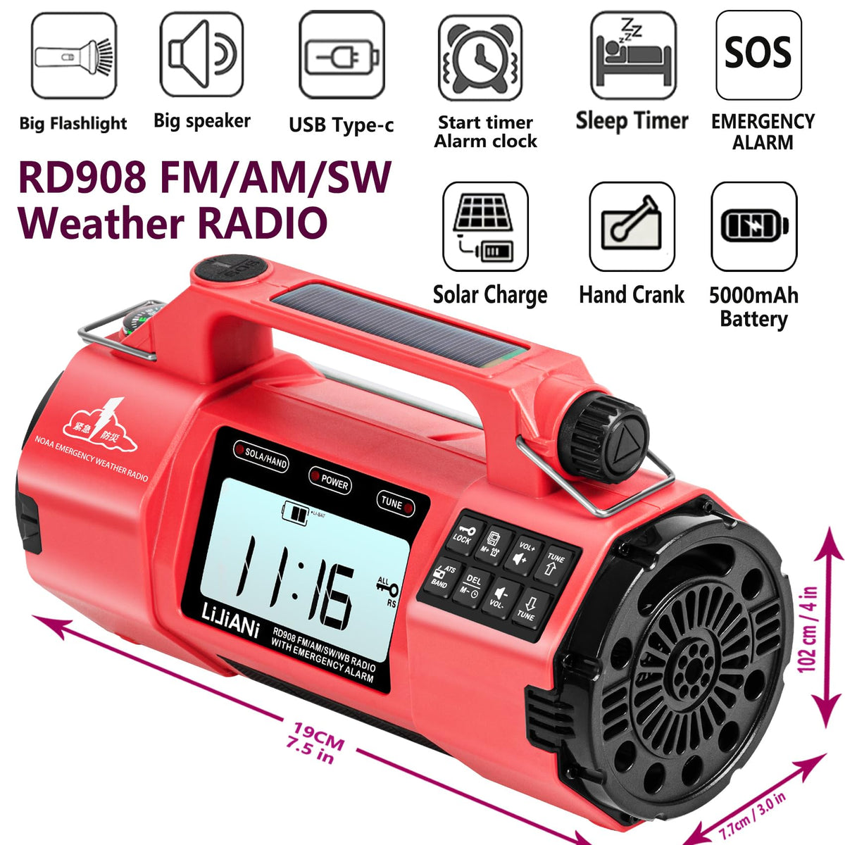 LIJIANI large LCD and speaker close-up for clear alerts and loud sound