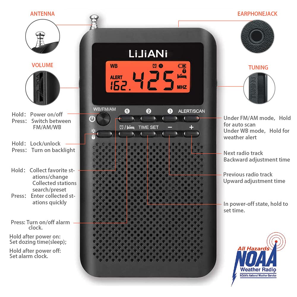 LIJIANI NOAA weather radio pocket-size use demonstrates convenient outdoor carry.