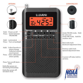 LIJIANI NOAA weather radio pocket-size use demonstrates convenient outdoor carry.