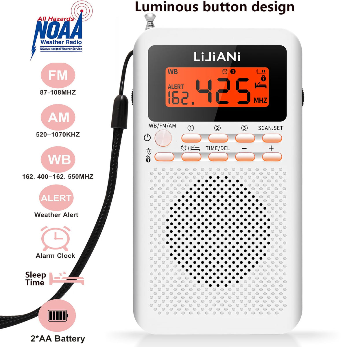 LIJIANI Pocket Weather Radio LCD display with clear readings in all light conditions