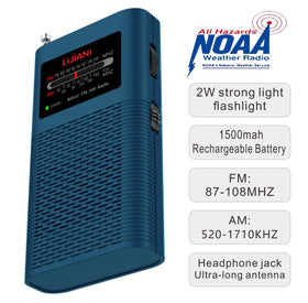 LIJIANI pocket weather radio side view shows compact pocketable design.