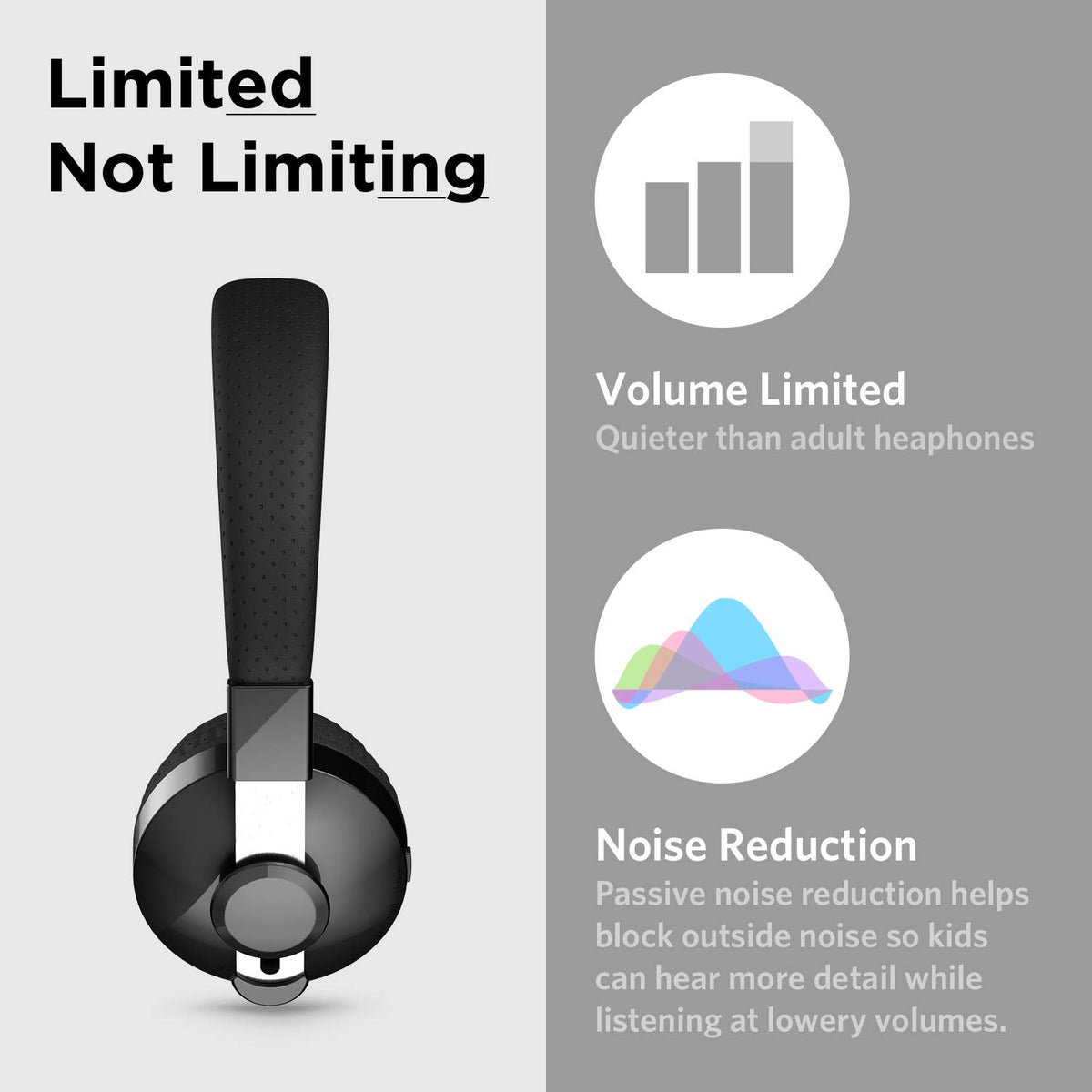 LilGadgets 3.5mm wired cable attached to headphone for uninterrupted listening when needed