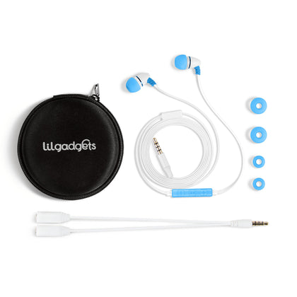 LilGadgets BestBuds for kids in blue, offering safe listening for school and travel.