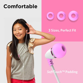 LilGadgets BestBuds pink earbuds with a tangle-free flat cable for quick, organized prep.