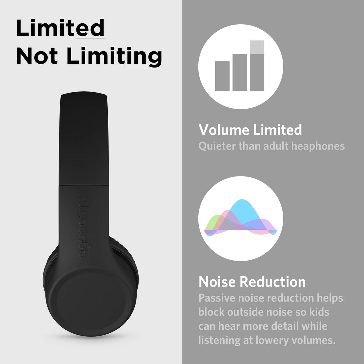 LilGadgets Connect+ 93 dB volume limit protects young listeners on devices.