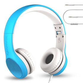 LilGadgets Connect+ blue headphones folded for travel, compact and portable