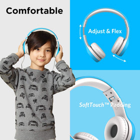 LilGadgets Connect+ blue headphones worn by a child during learning